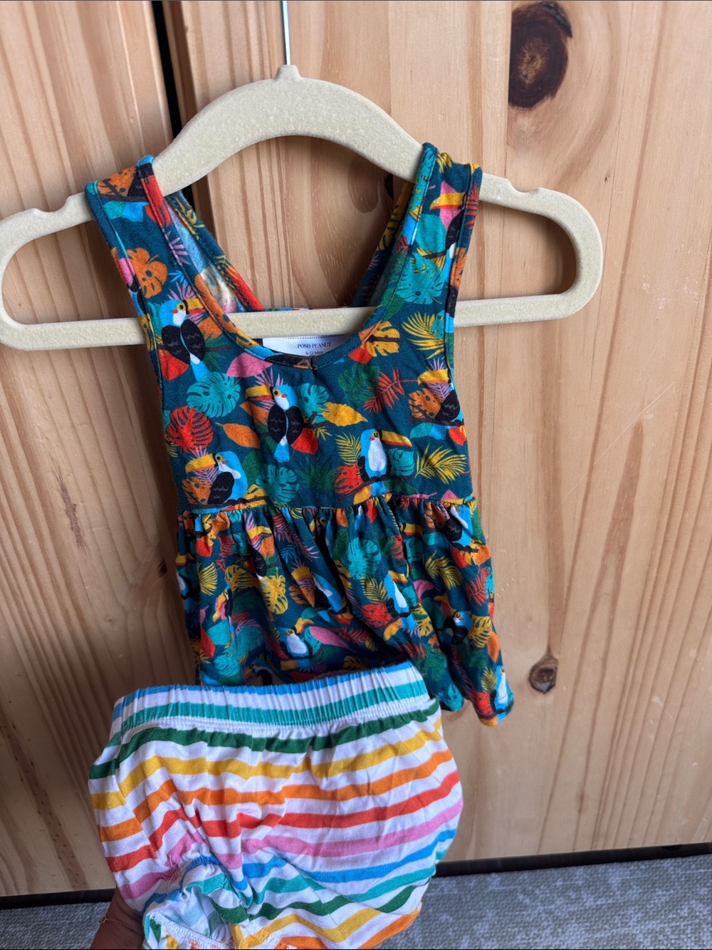 Tropical Toucan Tank Top and Rainbow Stripe Bloomers Set